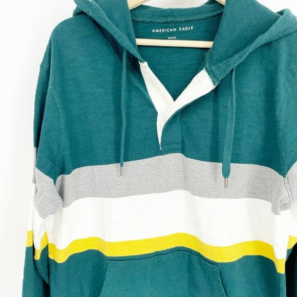 American Eagle Mens Stripe Hoodie Henley Shirt, M - Picture 2 of 5